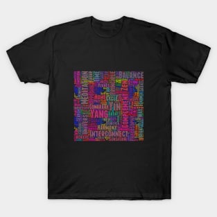 Yin Yan Interconnect Pattern Text Word Cloud T-Shirt